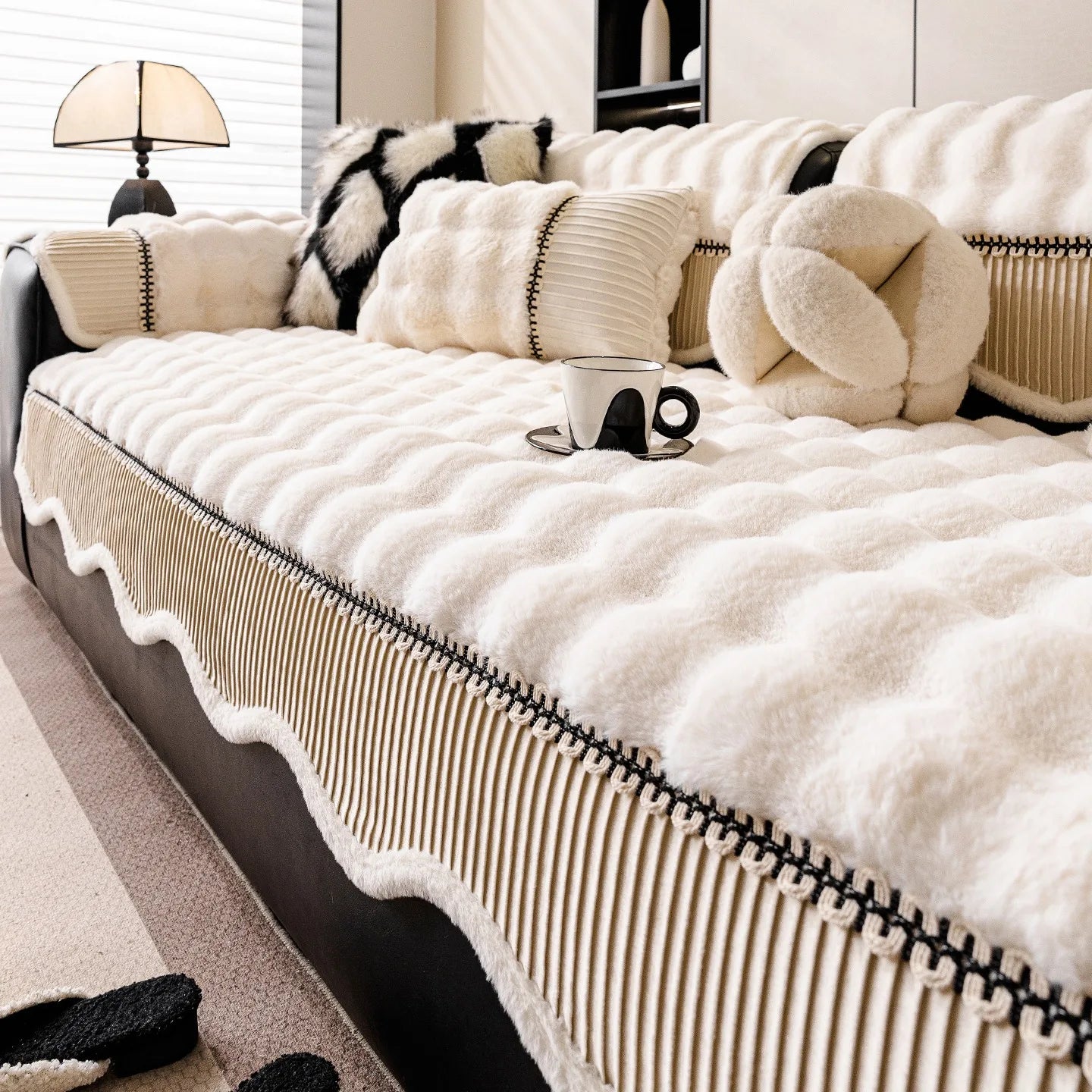 Luxurious Faux Rabbit Fur Sofa Cover | Soft Warm Living Room Decor
