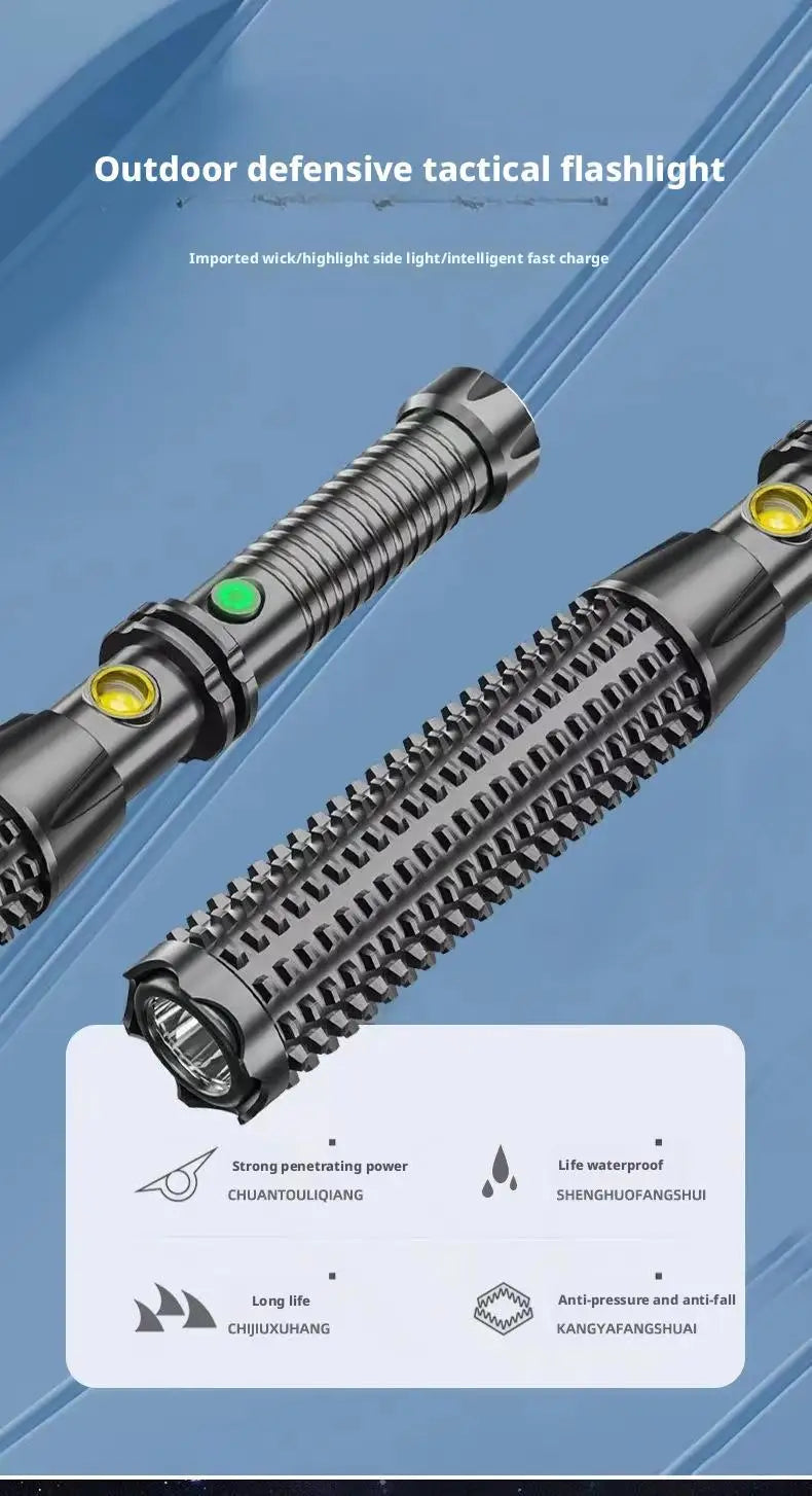 Rechargeable Tactical Flashlight | Self-defense Torch & Window Breaker