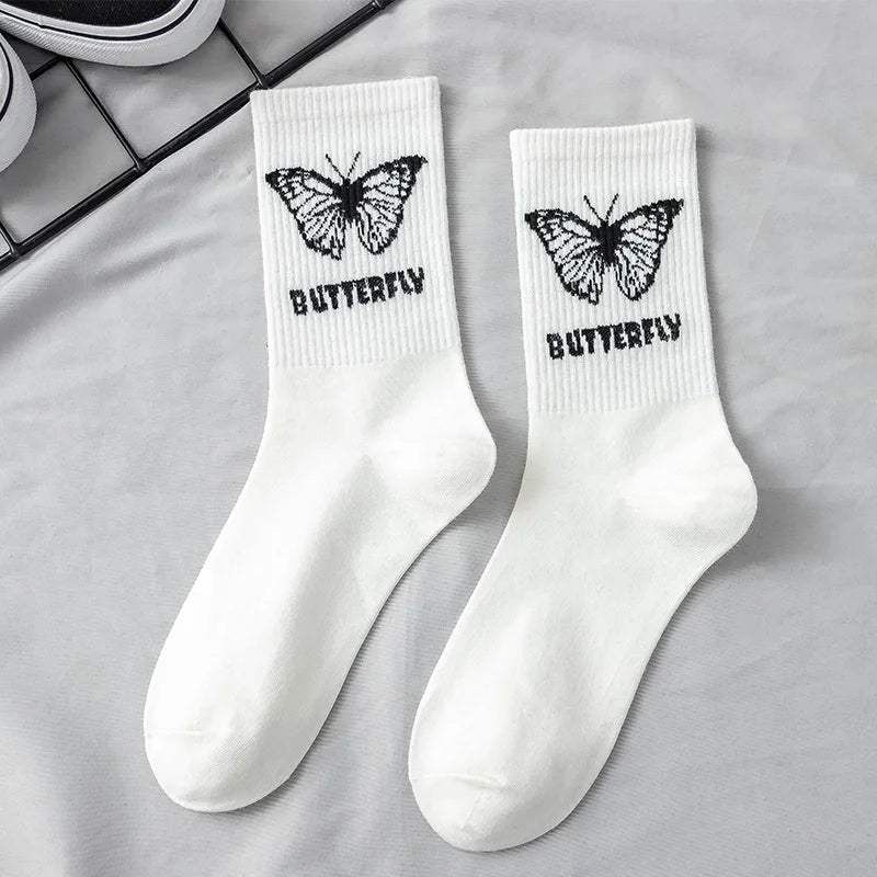 Stylish Butterfly Crew Socks for Women | Kawaii Streetwear Fashion
