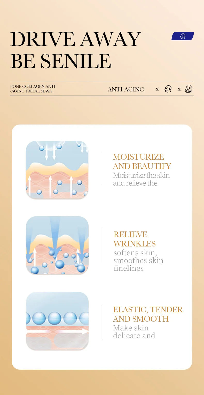 10pcs Anti-Wrinkle Collagen Face Masks | Moisturizing & Brightening