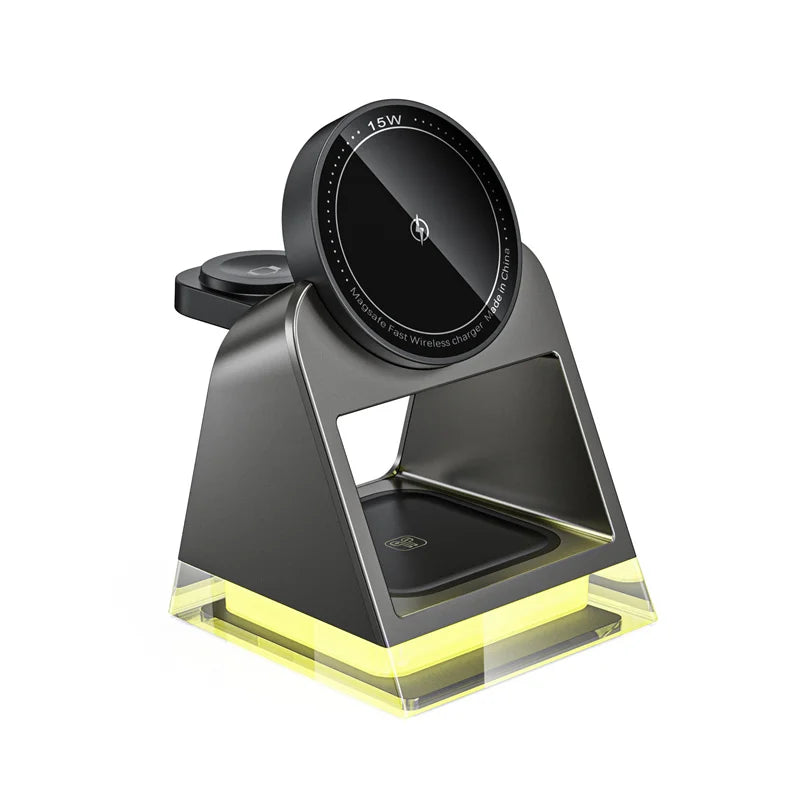 3 In 1 Magnetic Wireless Charger Stand with LED Light