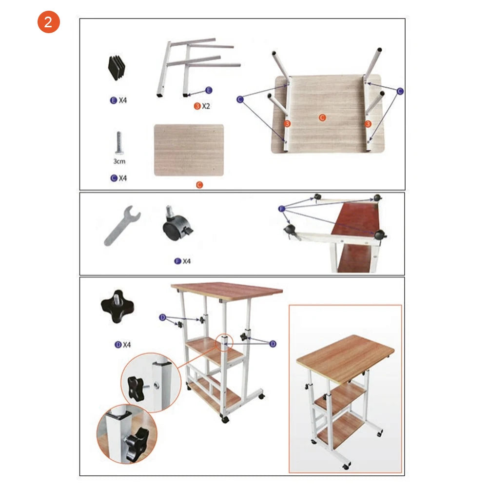 Height Adjustable Movable Office Desk with Storage Shelf