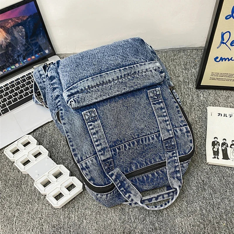 Casual Denim Backpack | Large Capacity Laptop Bag for School & Travel