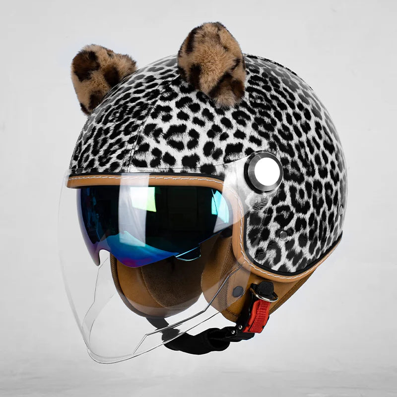 Stylish Yellow Leopard Print Open Face Motorcycle Helmet