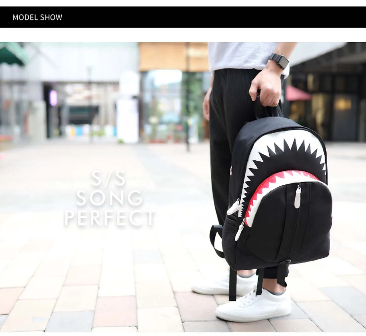 Luminous Shark Mouth Backpack | USB Laptop Travel Bag for Teens