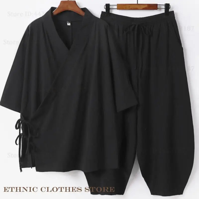 Plus Size Men's Kimono Cardigan & Pants Set | Stylish Yukata Outfit