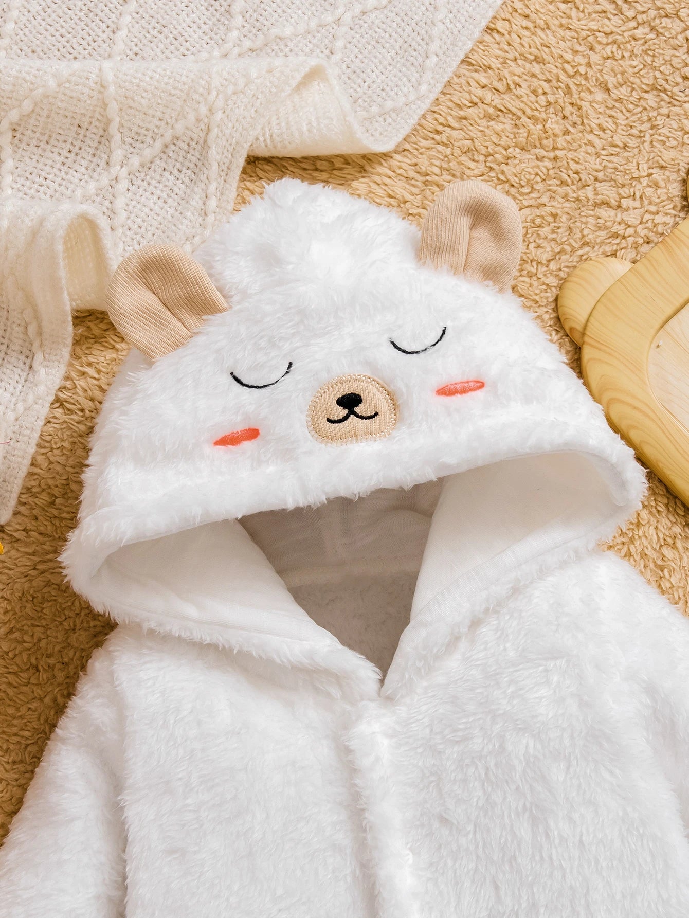 Baby Bear Plush Hooded Jumpsuit | Fleece-Lined Winter Outfit