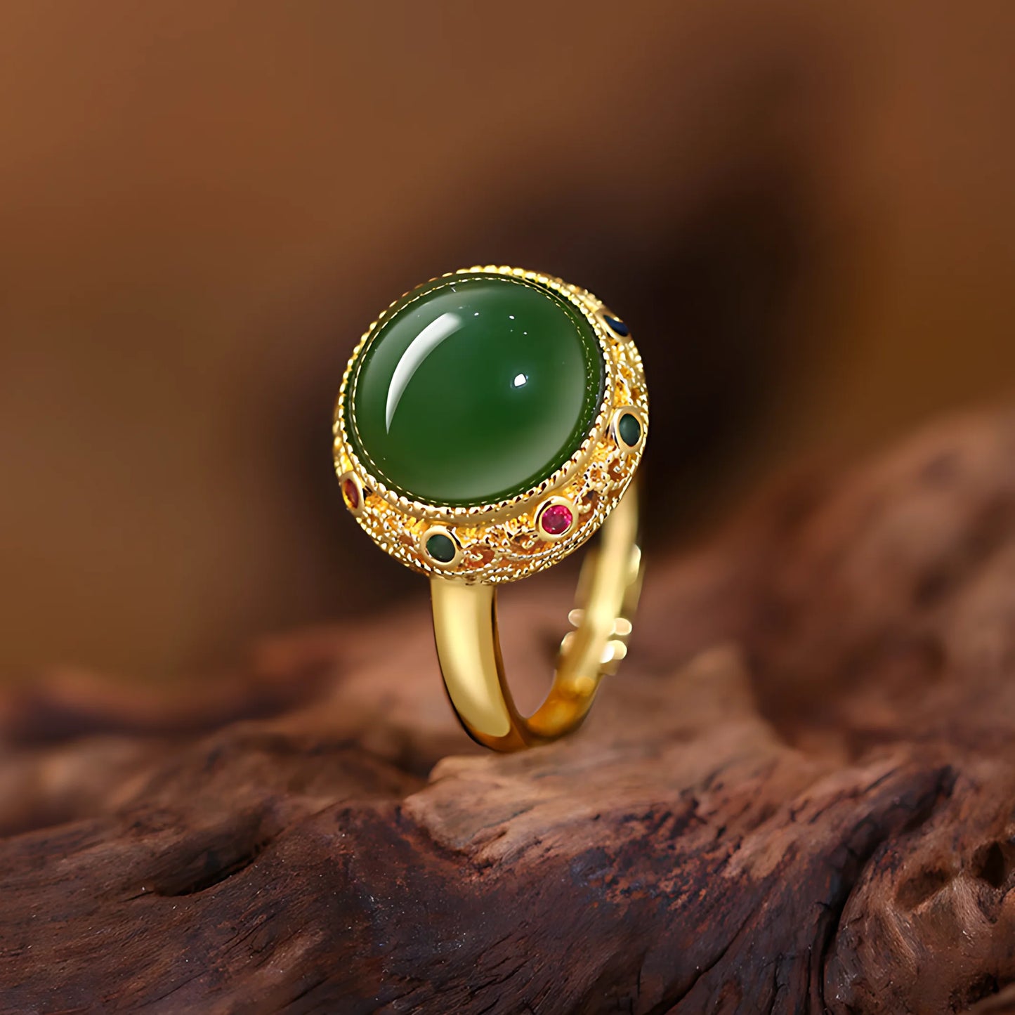 Adjustable Geometric Jade Ring for Women | Vintage Jewelry Gift