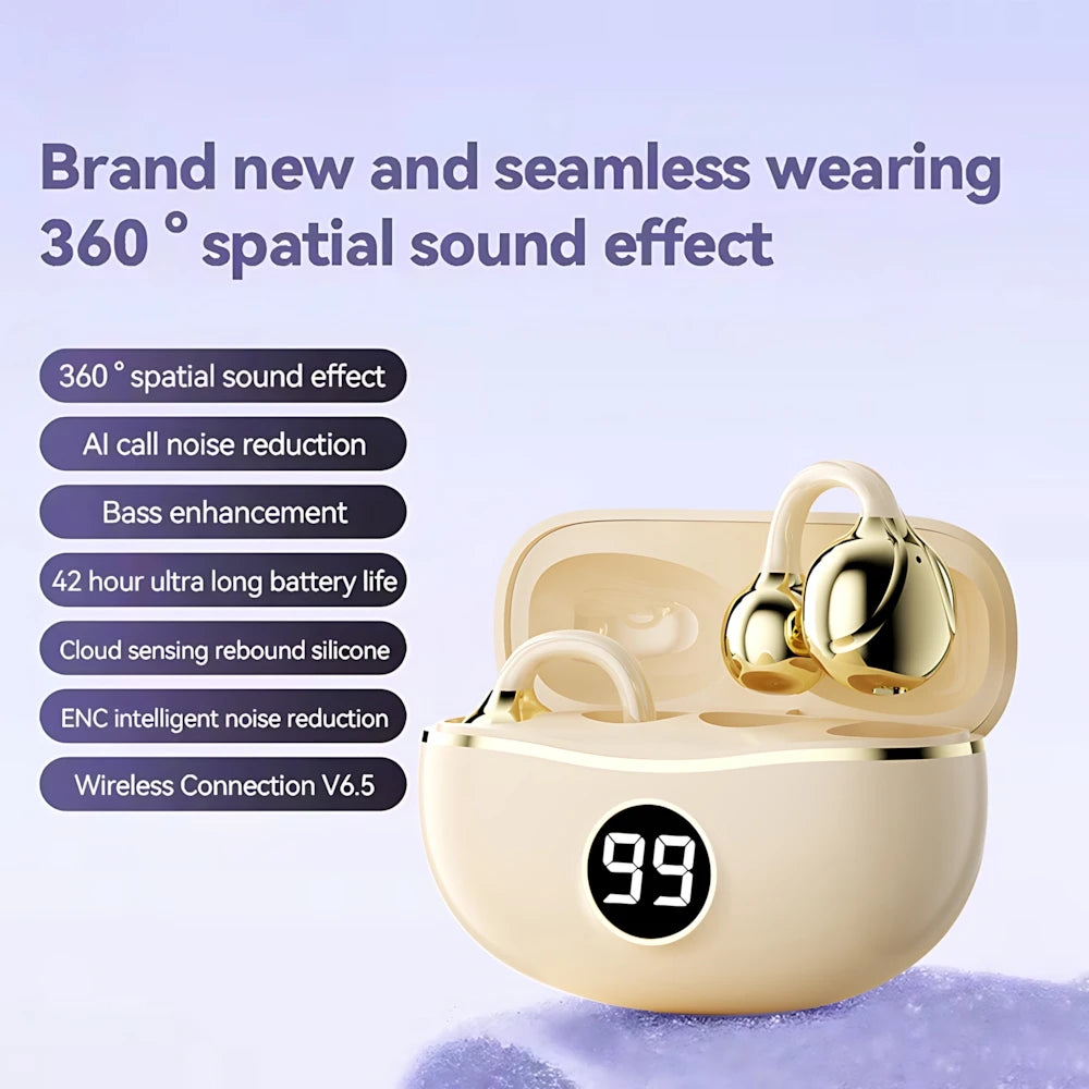 Bluetooth 5.3 Wireless Ear Clip Earphones | Noise Reduction Sports Earbuds
