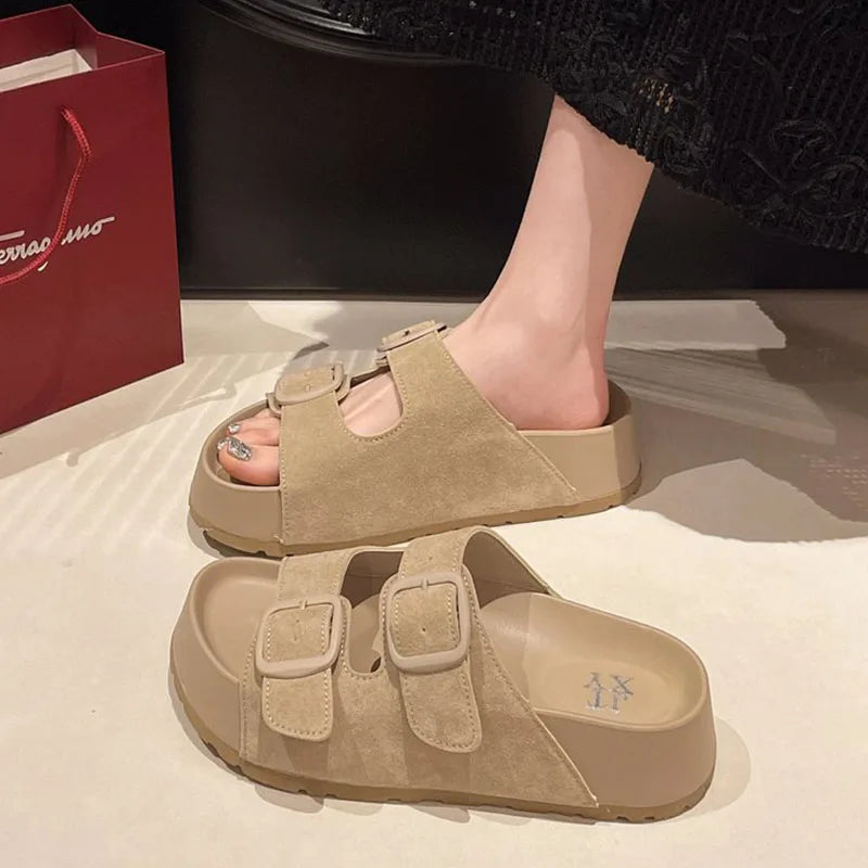 Comfortable Summer Women Slippers with Retro Buckle Design