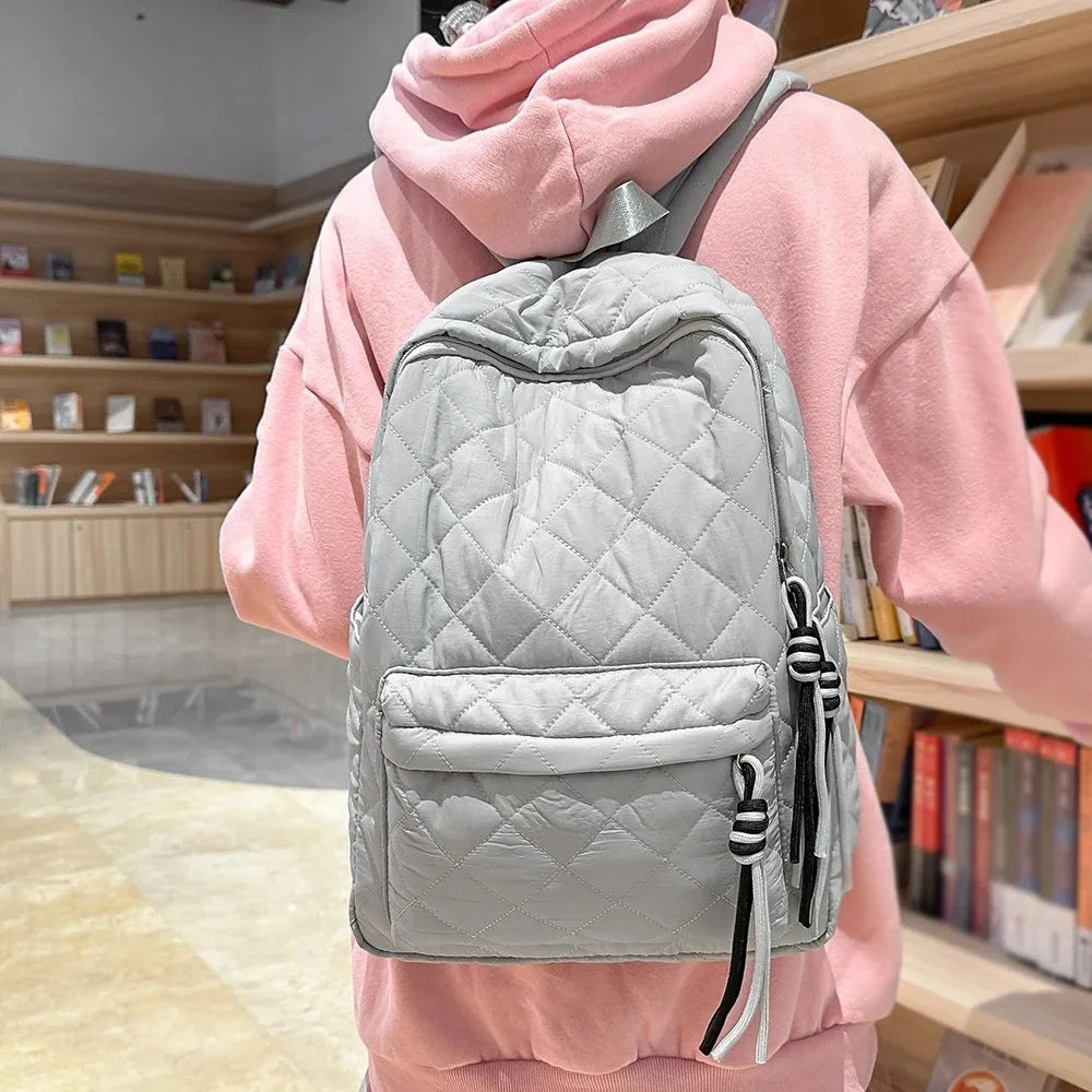 Cute Girls Quilted Backpack with Tassel Decor | Lightweight & Stylish