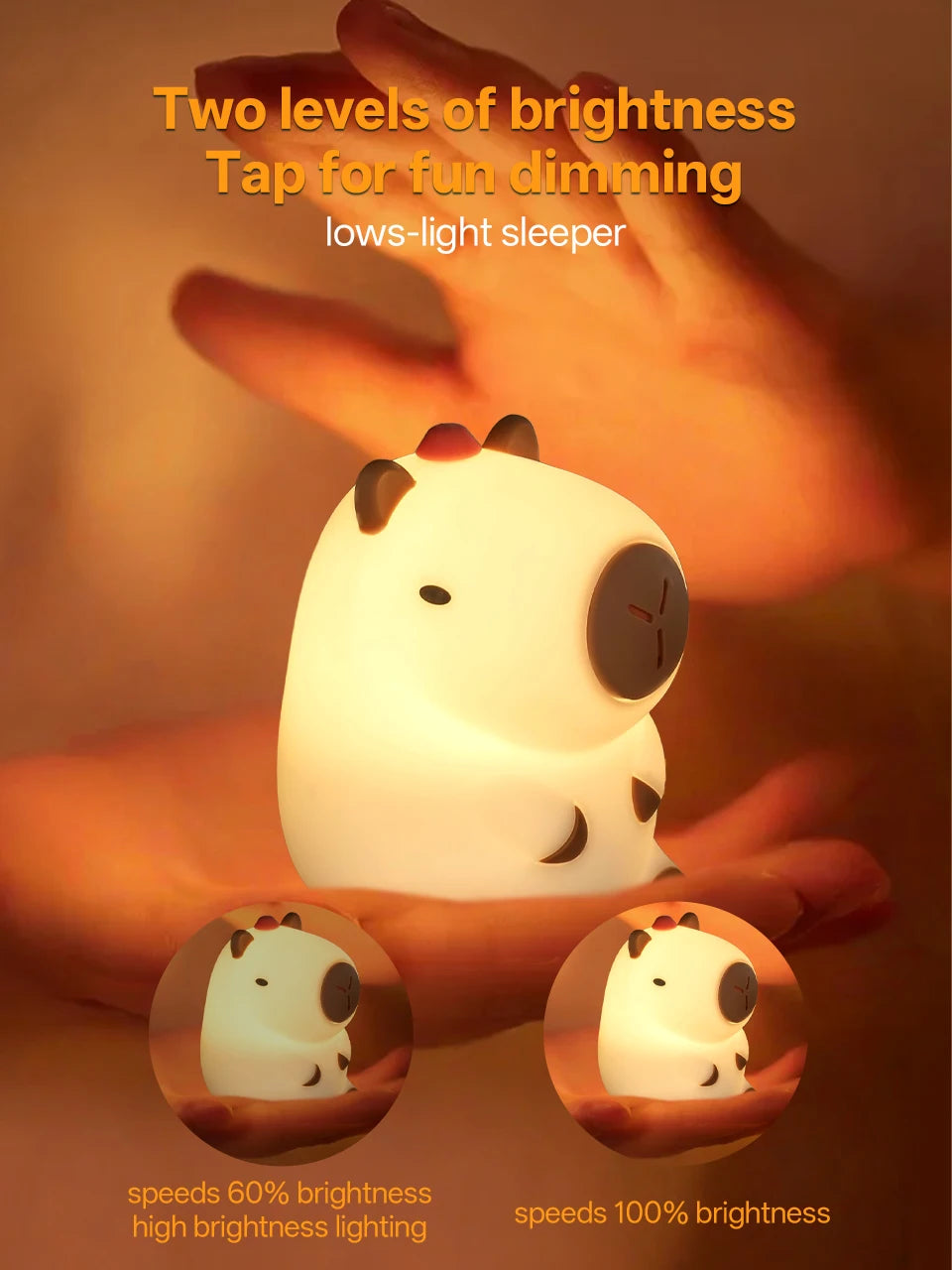 Adorable Capybara Night Light | Rechargeable Kids Touch Lamp