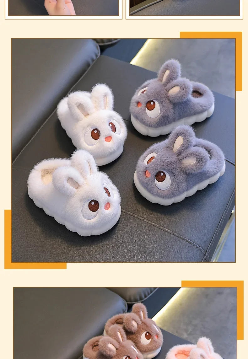 Children's Winter Cotton Slippers | Warm Rabbit Ear Indoor Shoes