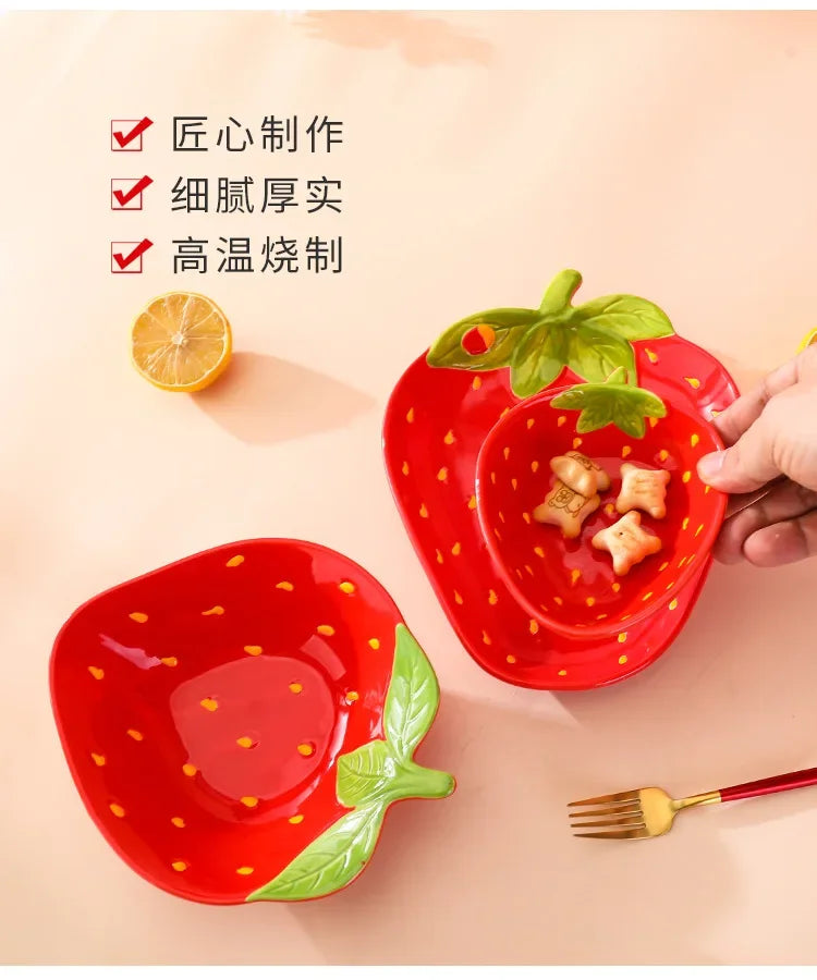Creative Cartoon Strawberry Shaped Ceramic Salad Bowl | Fun Tableware