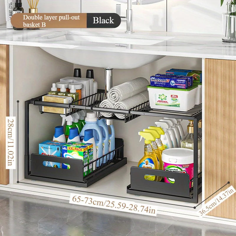 Double Layered Under Sink Storage Rack | Adjustable & Space-Saving