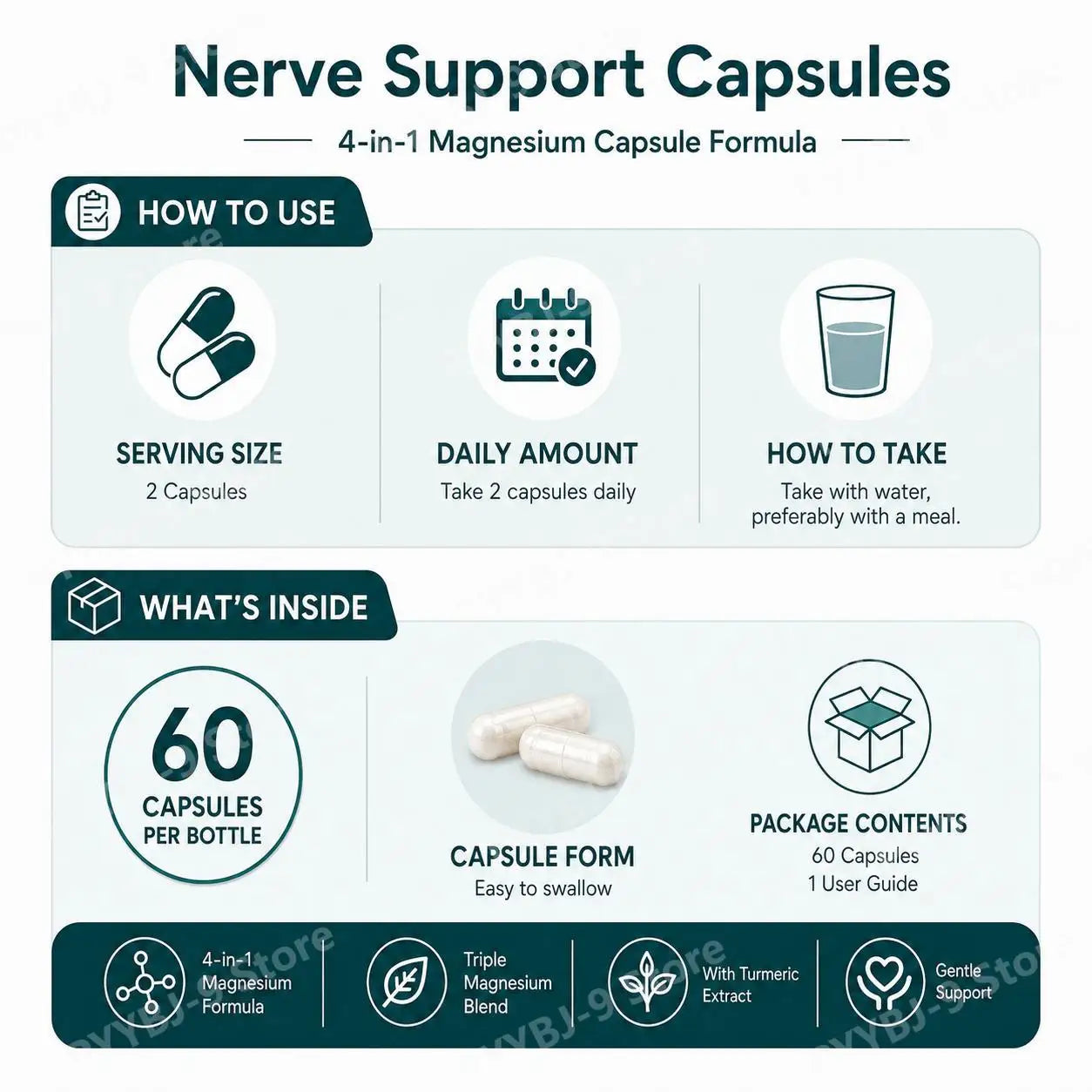 4-in-1 Nerve Support Capsules with Magnesium & Turmeric Extract