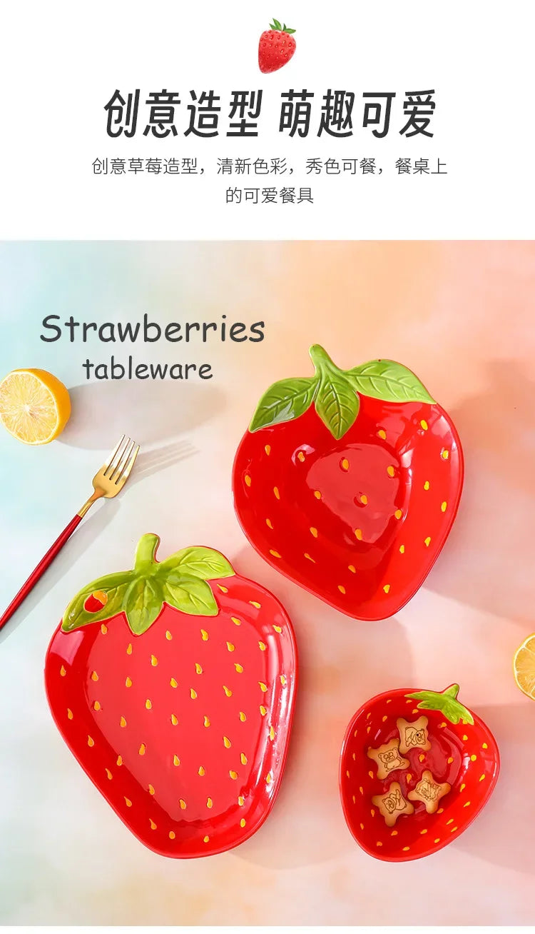 Creative Cartoon Strawberry Shaped Ceramic Salad Bowl | Fun Tableware