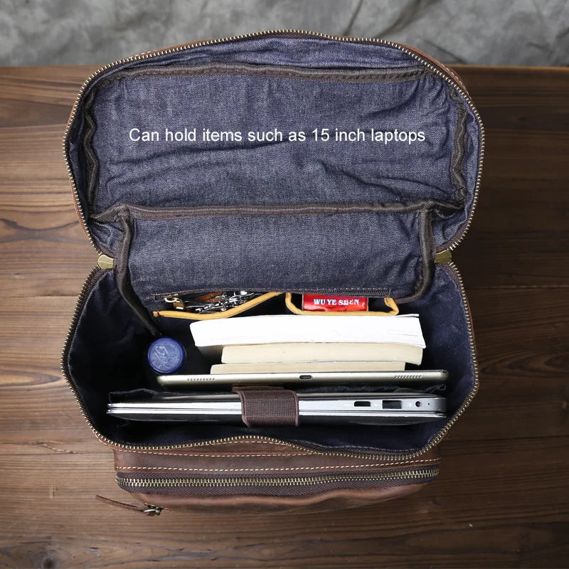 Retro Leather Vertical Backpack | Large Capacity Travel Bag for Men
