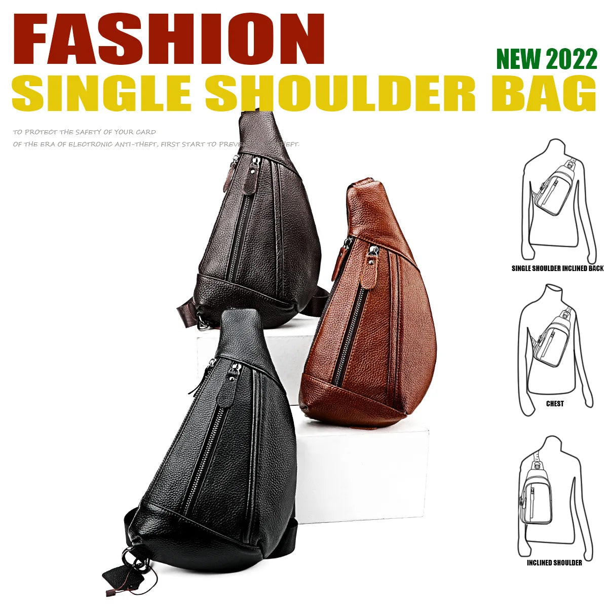 Men's Genuine Leather Chest Bag | Casual Triangle Crossbody Sling