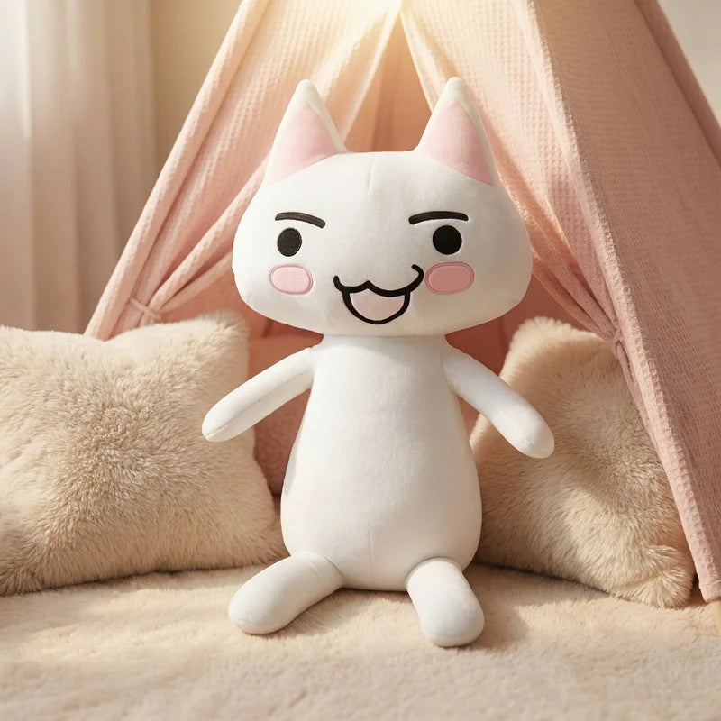 Big Size White Cat Plush Toy | Soft Cuddly Stuffed Anime Doll