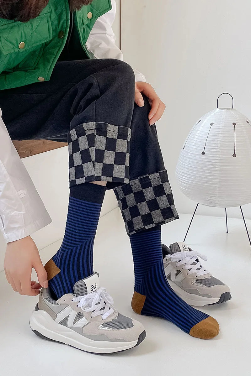 Multicolor Striped Casual Crew Socks for Women | Stylish Comfort