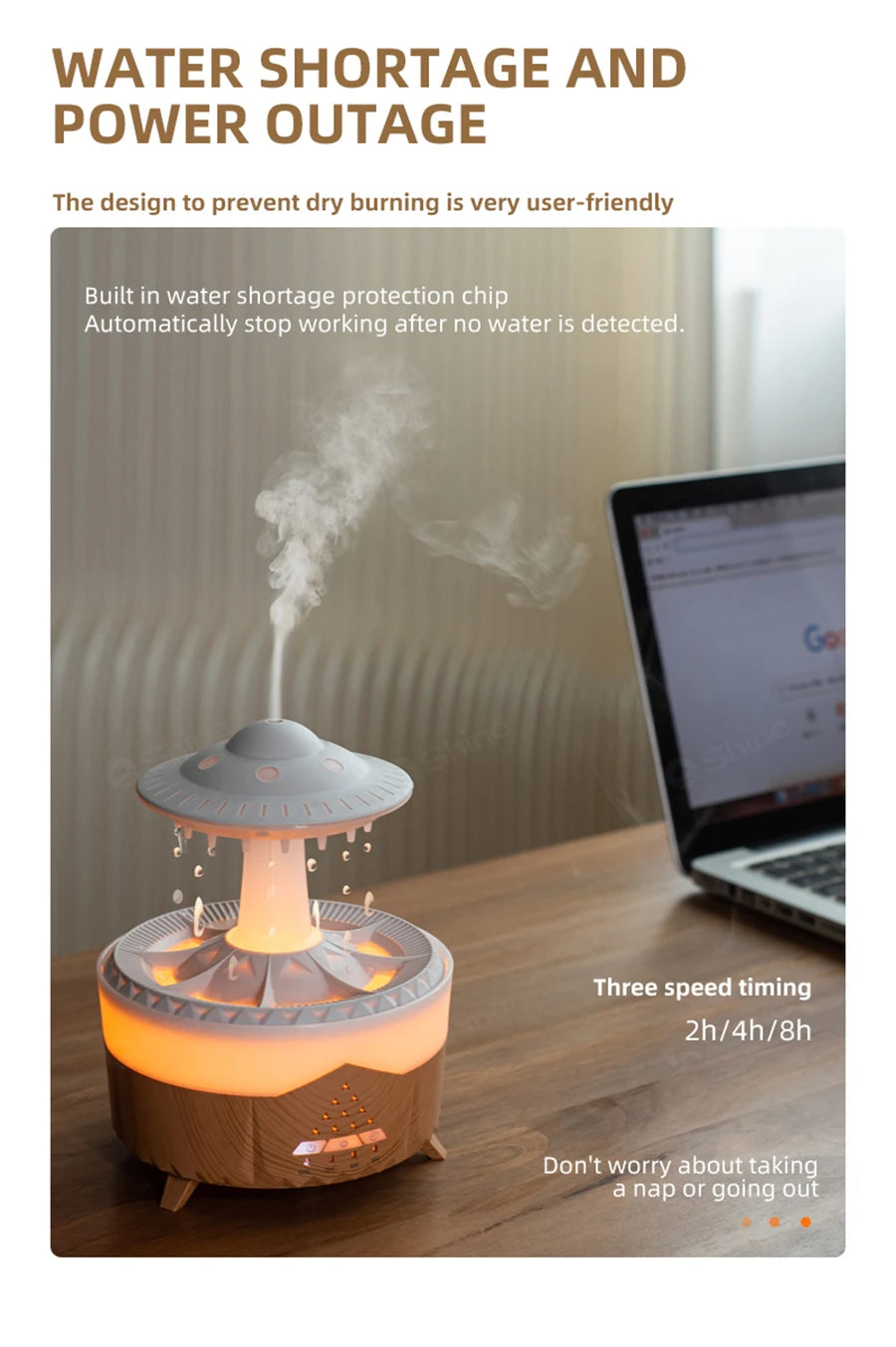 Simulated Raindrop Air Humidifier | Essential Oil Diffuser with Lights