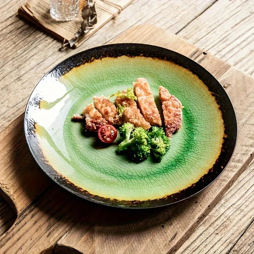 Japanese-Style Ice-Cracked Glaze Ceramic Plates | Elegant Dining