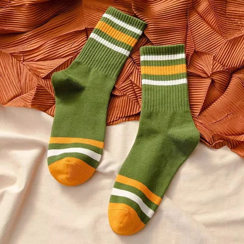 Men's Solid Color Striped Mid Tube Socks | Comfort & Style