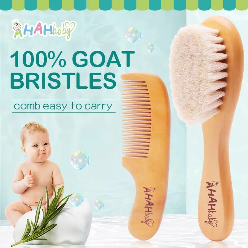 2pcs Baby Hair Brush and Comb Set | Soft Wood Comb for Newborns