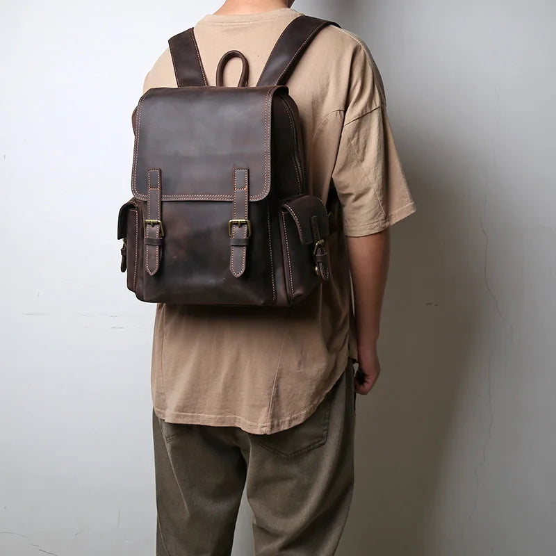 Retro Leather Backpack | Large Capacity Men’s & Women’s Travel Bag