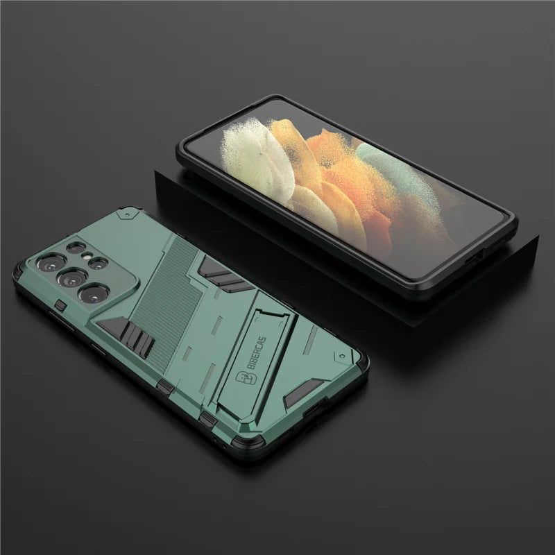 Solid Armor Cyber Shockproof Case For Samsung S25 Ultra S24 FE Ultra Plus A54 A55 A56 A36 A26 Tough Design Stand Cover