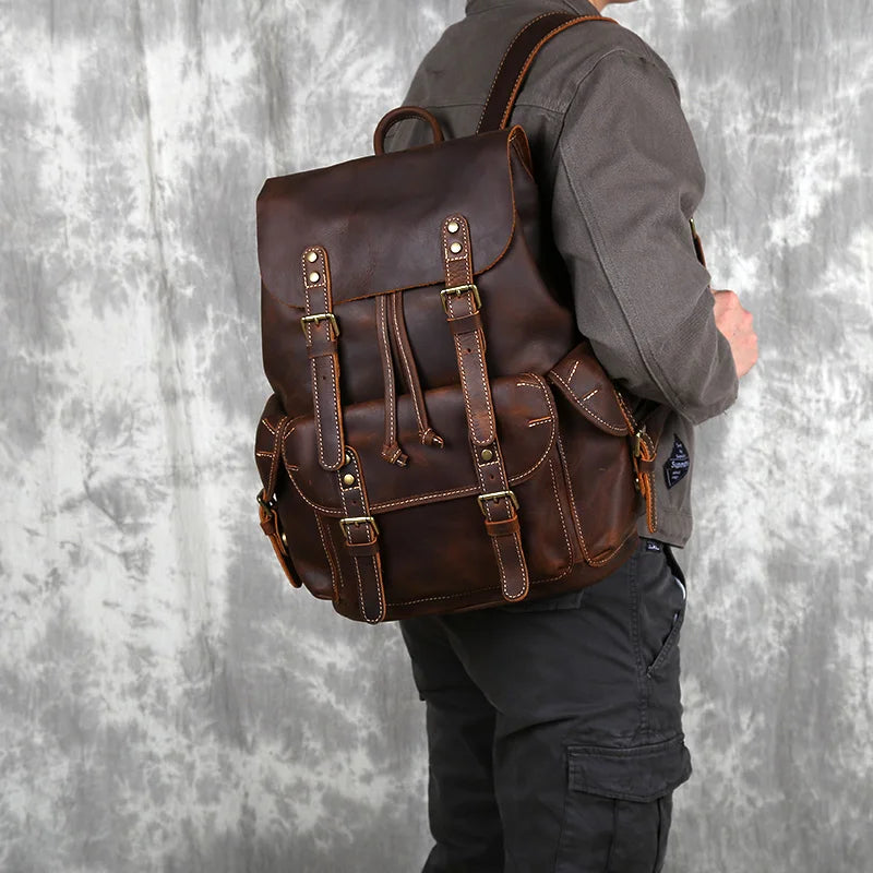 Retro Leather Men's Backpack | Spacious Travel & School Bag