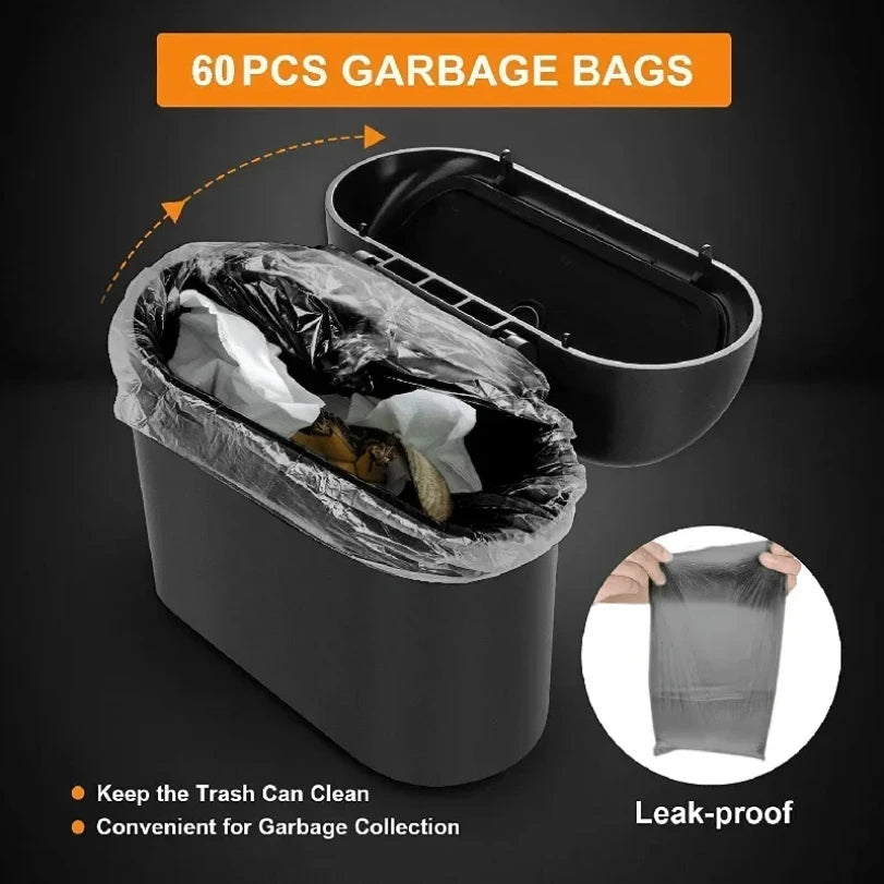Compact Leak-Proof Car Trash Can with Lid | 60 Garbage Bags Included