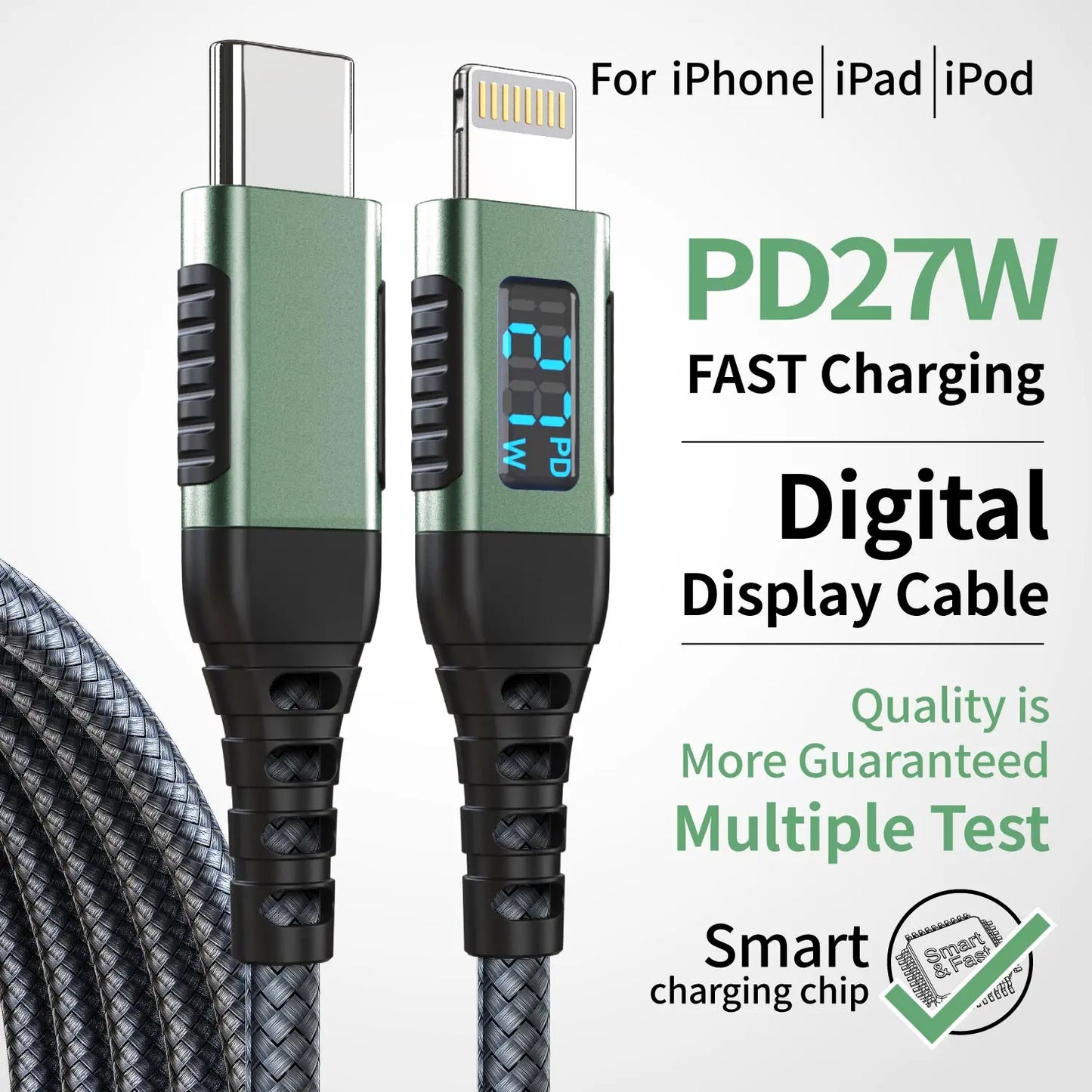 MFi-Certified USB-C to Lightning Fast Charging Cable with LED Display