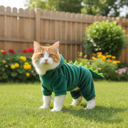 Conjunto de Ropa para Gatos Dinosaurio Acogedor | Ropa de Invierno de Peluche para Mascotas