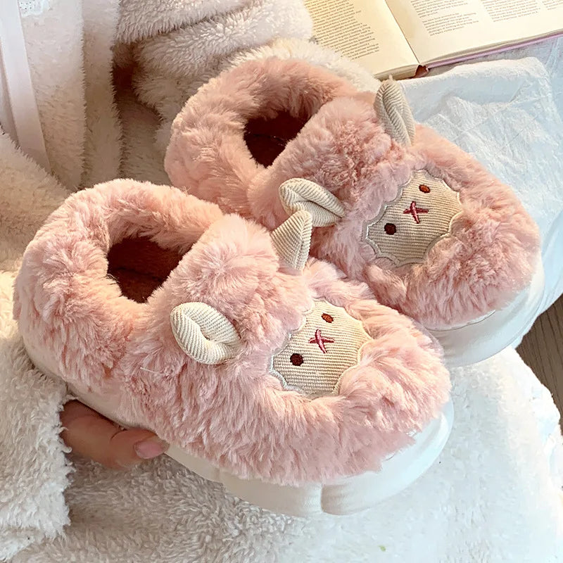 Women's Cute Little Lamb Fuzzy Winter Slippers | Cozy Home Boots