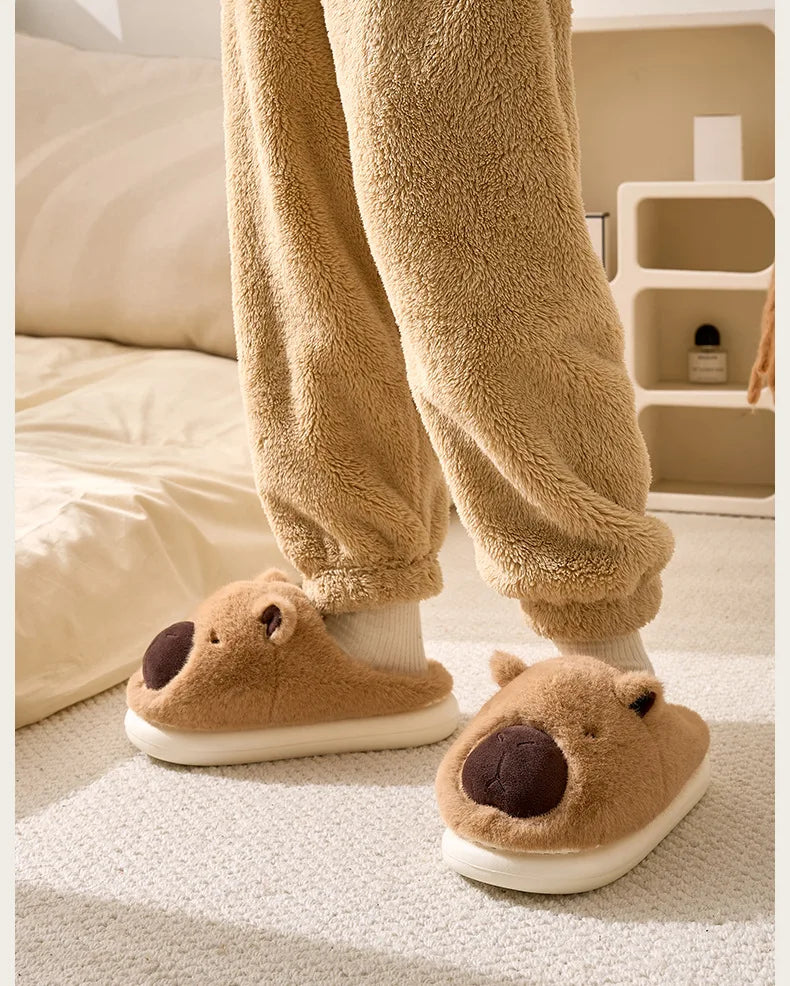 Fluffy Thermal Capybara Slippers | Cozy Non-Slip Indoor Footwear