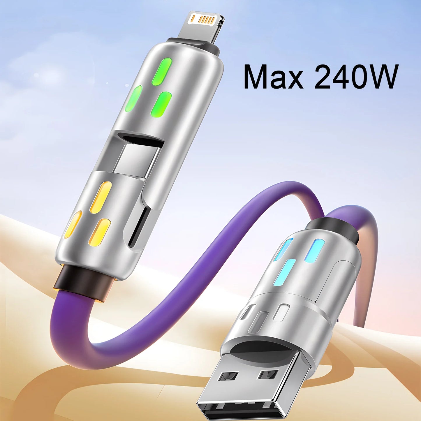 Cable de carga rápida USB tipo C 4 en 1 de 240 W | Alimentación y datos de alta velocidad