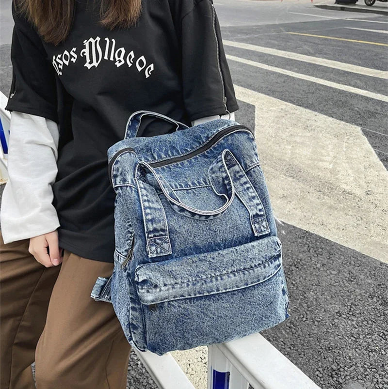 Casual Denim Backpack | Large Capacity Laptop Bag for School & Travel