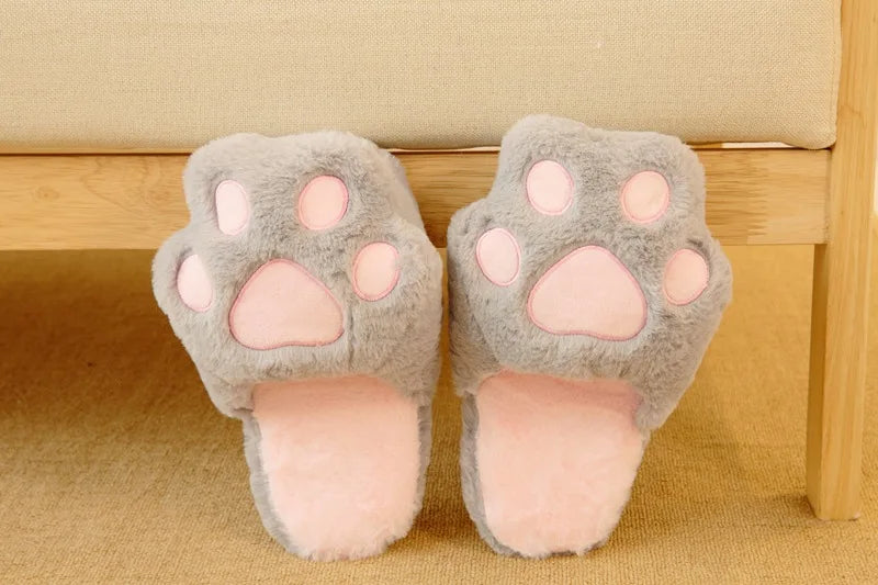 Kawaii Cat Paw Slippers | Fluffy Winter Indoor Footwear