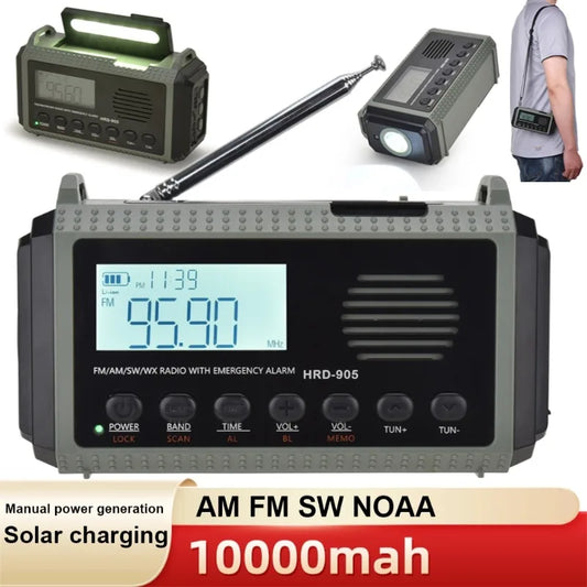10,000mAh Portable Solar Emergency Radio | Hand Crank & Power Bank