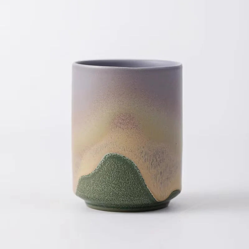 Tazas de café japonesas de gres con gradiente grande | Vajilla elegante