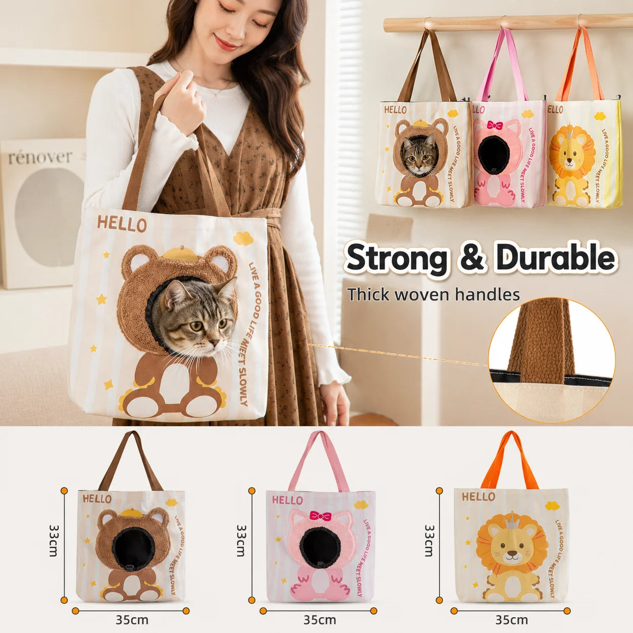 Portable Small Pet Carrier | Large Capacity Cartoon Canvas Bag