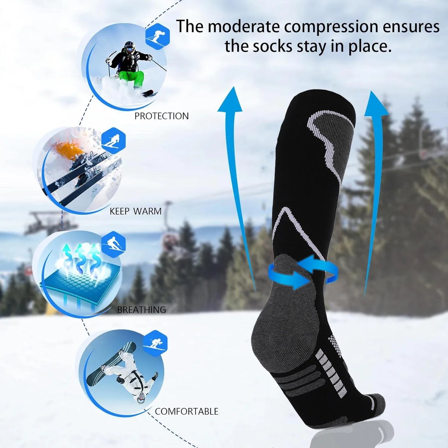 Winter Ski Cold Weather Knee-high Socks for Snow Sports