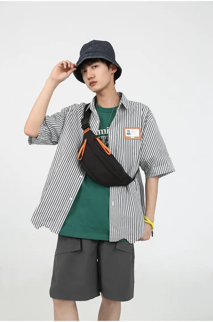 Street Casual Hip Hop Sport Fanny Pack Men Women Waterproof Functional Crossbody Bag Fashion Motorcycle Chest Bag Green Orange