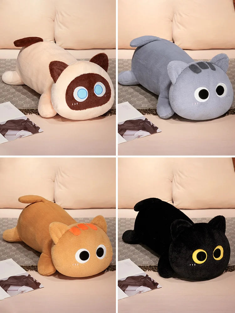 Big Long Lying Black Cat Plushie | Cozy Cushion Pillow