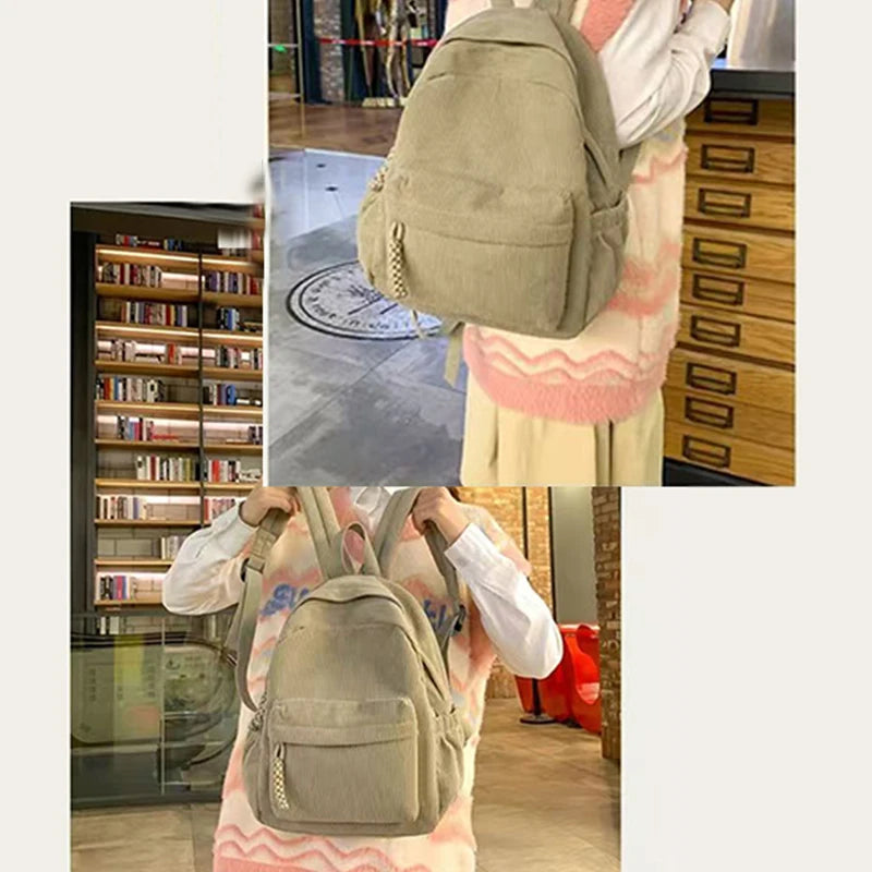 Trendy Women's Multi-color Corduroy Backpack | Stylish Daily Bag