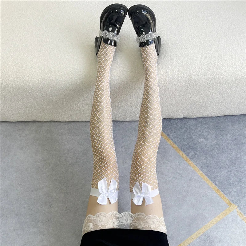 Women's Sexy Lace High Thigh Bow Stockings | Stylish Over-The-Knee
