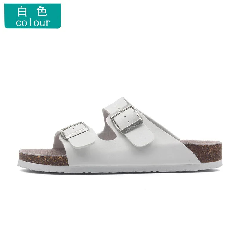 Men's Buckle Flat Bottom Cork Slippers | Comfortable Summer Sandals