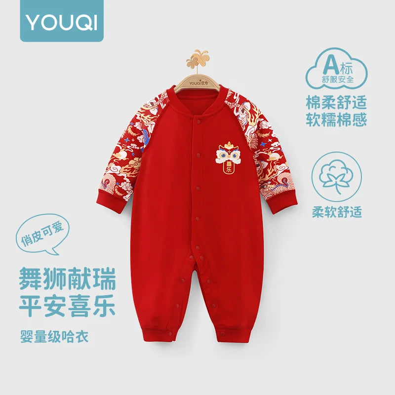 Cute Baby Romper | Cozy Red Cotton Jumpsuit for Autumn Fun
